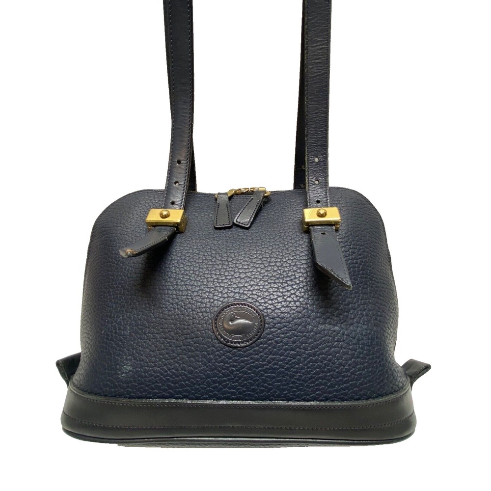 Vintage Dooney & Bourke All Weather Zip-Zip Satchel Deep Navy Pebbled Leather GC